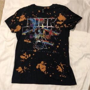 Black Pink Floyd other side of the moon Graphic Tee with Orange Bleach Splatter
